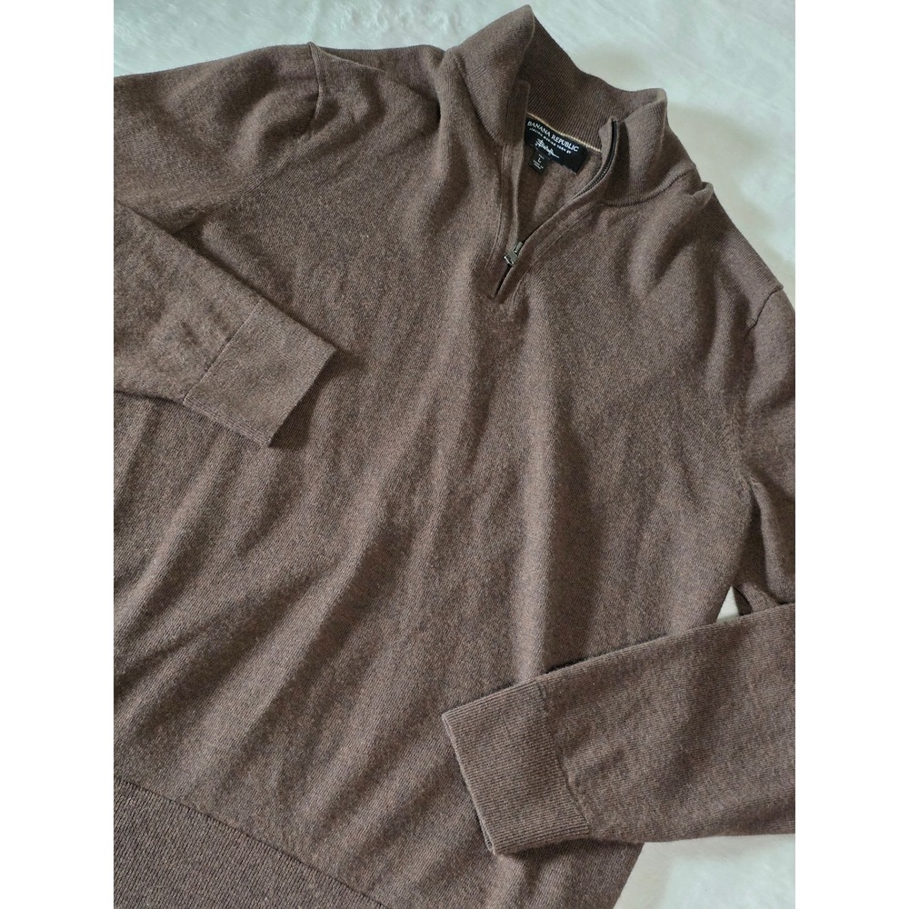 Banana Republic Mens Large Tall Brown Italian Merino Wool Quarter Zip Sweater